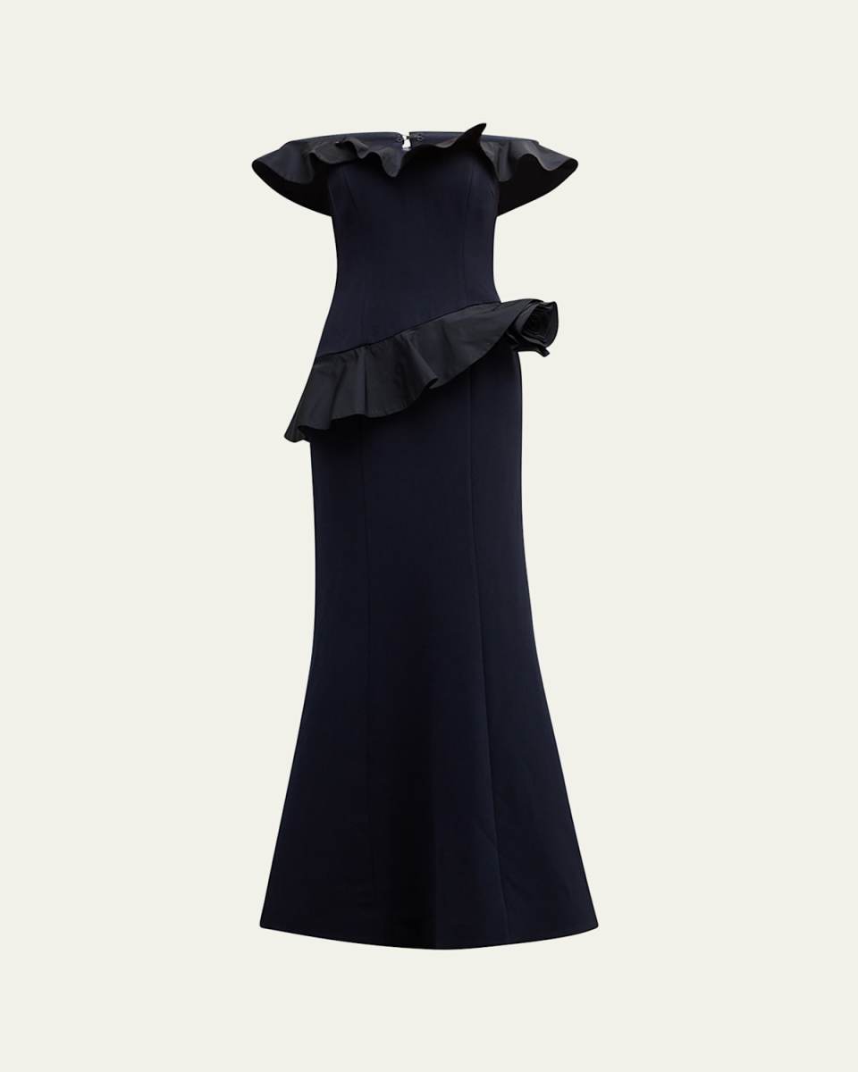 Off-Shoulder Ruffle Trumpet Gown